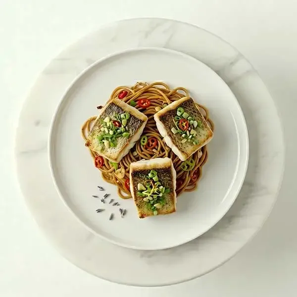 Lemon Scallion Fish With Sambal Soy Noodle