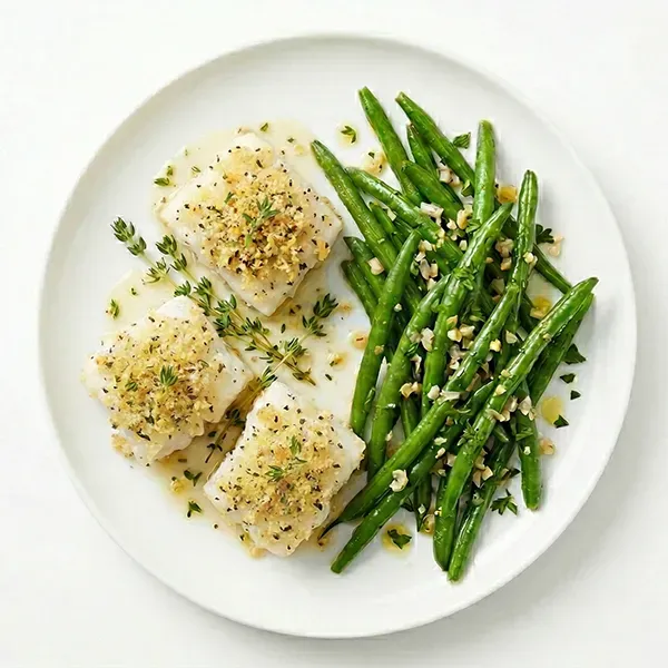 Lemon Thyme Fish With Sautéed Green Beans