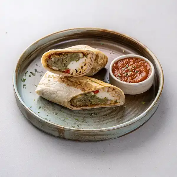 Lentil And Peas  Croquette Wrap With Cheese And Spiced Tomato Sauce