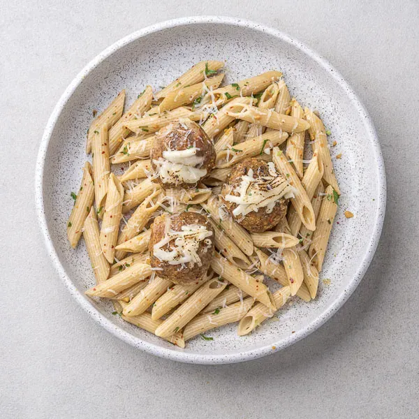 Lentil Mozzarella Balls With Butter Garlic Pasta