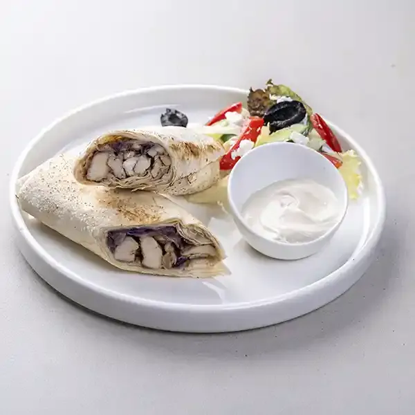 Mediterranean Chicken Wrap With Hummus & Greek Salad