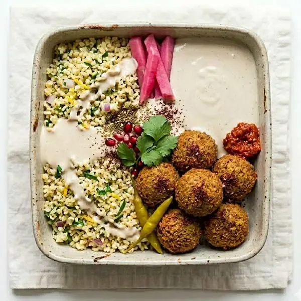 Middle Eastern Falafel Bowl With Lemon-Parsley Bulgur & Tahini