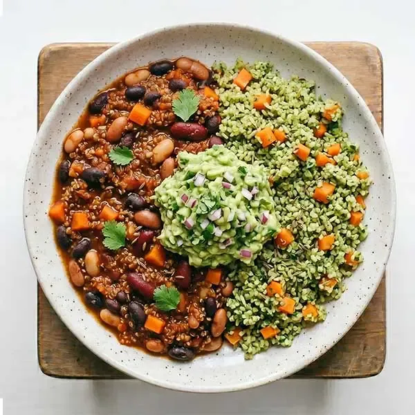 Mixed Bean Chili Con With Quinoa And Avocado Salsa