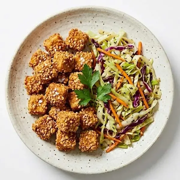 Nut-Crusted Tofu Schnitzel with ranch coleslaw