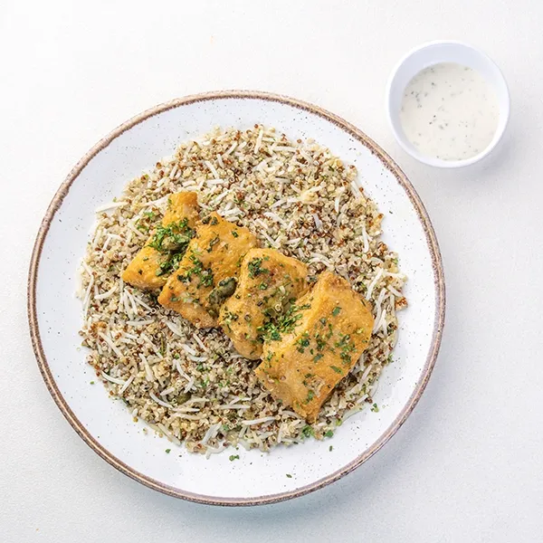 Orange-Glazed Fish With Rice-Quinoa Mix & Butter Caper Sauce