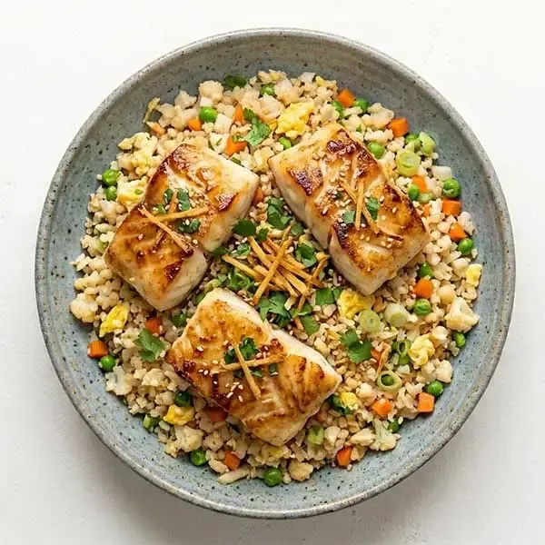 Pan Seared Ginger Fish With Cauliflower Fried Rice