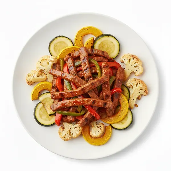 Peri Peri Beef Bites With Pepper And Baked Vegetable