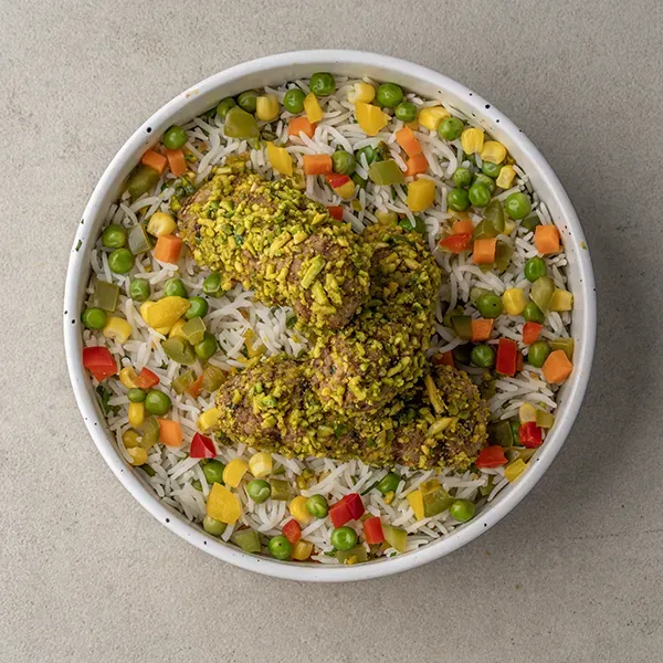 Pistachio-Crust Beef Kofta with Jeweled Rice Pilaf
