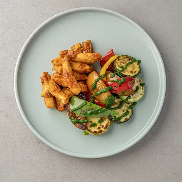 Pollo Alla Cacciatora With Griddle Roasted Basil Garlic Vegetable