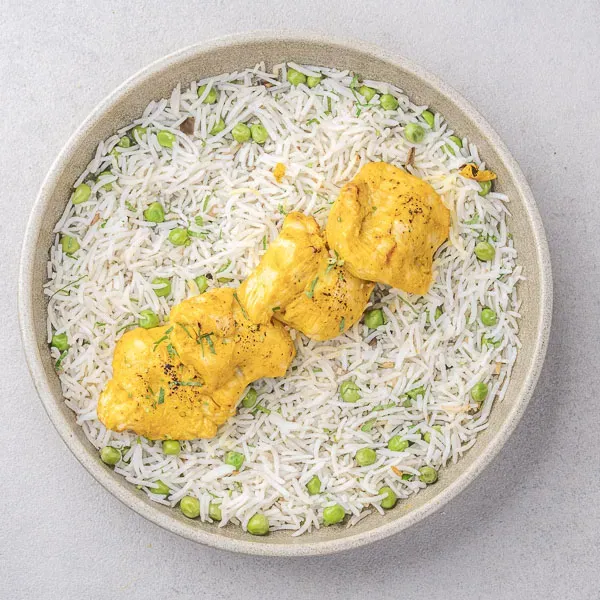 Saffron Chicken Tikka With Peas Pulao