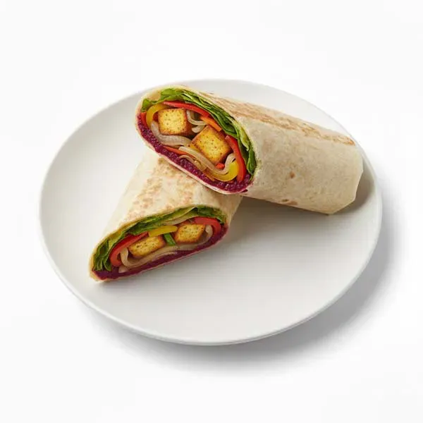 Saffron Paneer Tikka Wrap With Beet Garlic Chutney