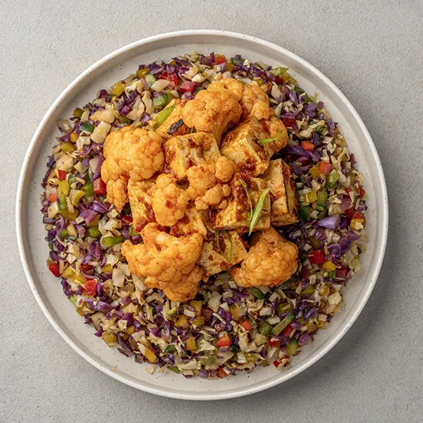 Sichuan Cauliflower & Tofu  With Cabbage Bell pepper Fried Rice