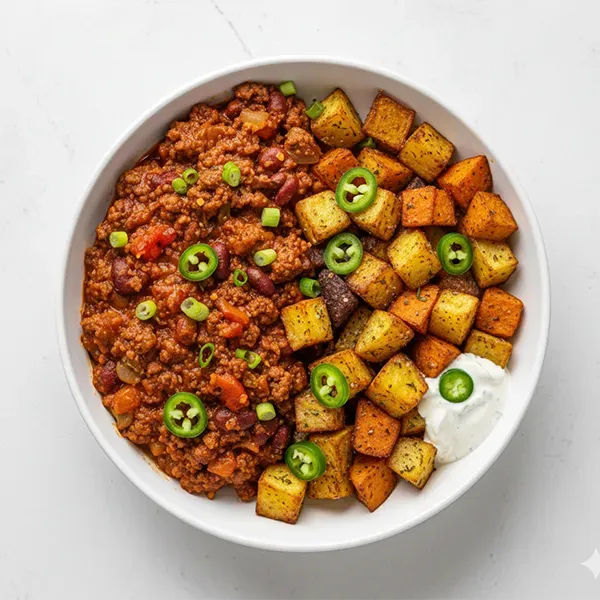 Sloppy Joe Beef Bowl with Baked Dual Potato & Jalapeno