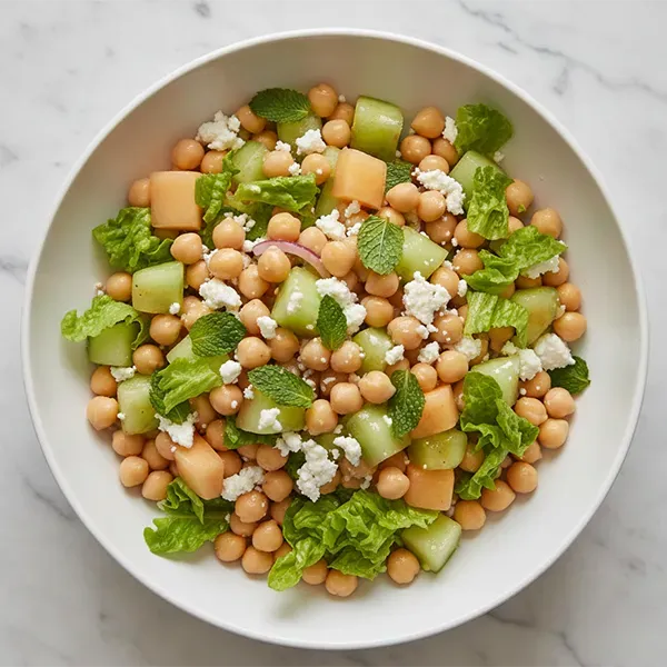 Chickpea Honeydew Melon Salad with Feta & Maple Dressing