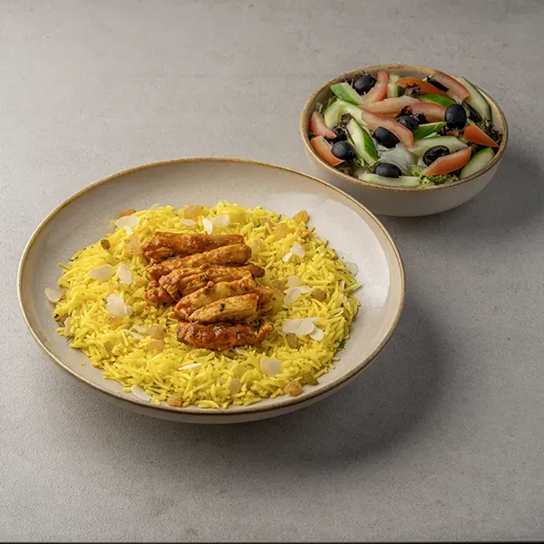 Smoked Chicken Mandi With Dill Yoghurt Sauce & Salatah