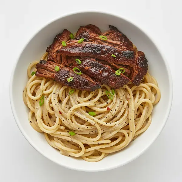 Smoky Bbq Beef With Creamy Pepper Spaghetti