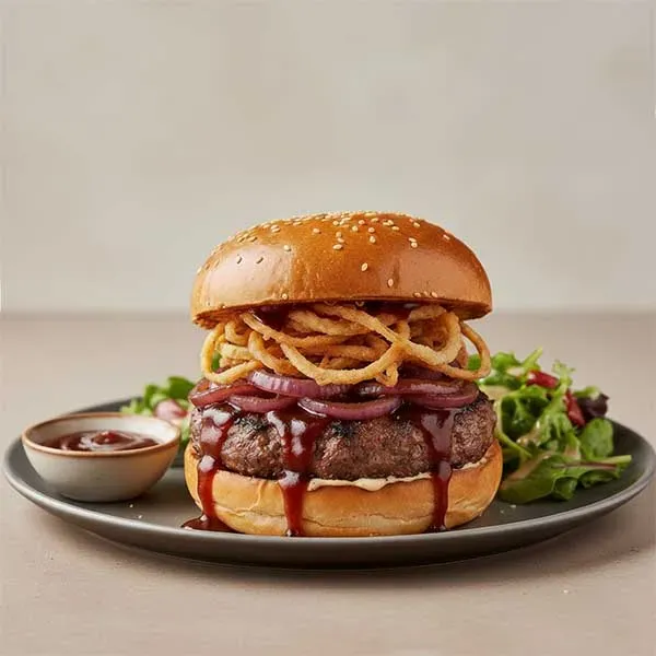 Smoky Onion Beef Burger With Hickory Bbq Sauce