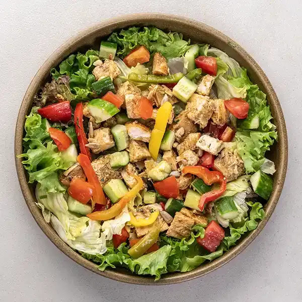 Spicy Buffalo Chicken Salad With Mixed Seeds & Toasted Pita