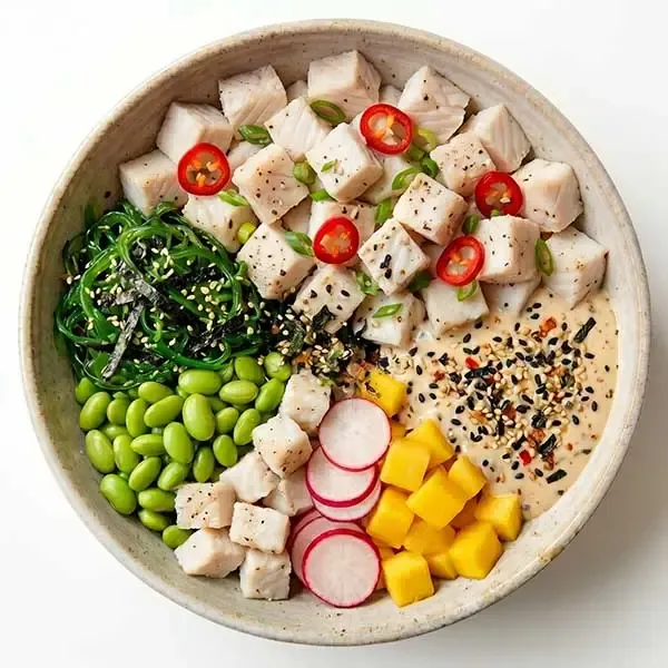 Spicy Fish Poke Bowl with Seaweed  & Furikake Dressing