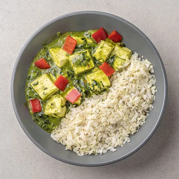 Spinach & Panner Masala With Toasted Cumin Cabbage Rice