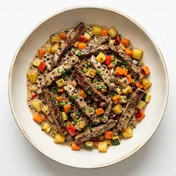 Steak Au Poivre With Oven Roasted Vegetable