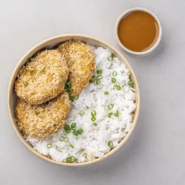 Sweet Potato & Chickpea Katsu With Steamed Sushi Rice & Curry Sauce