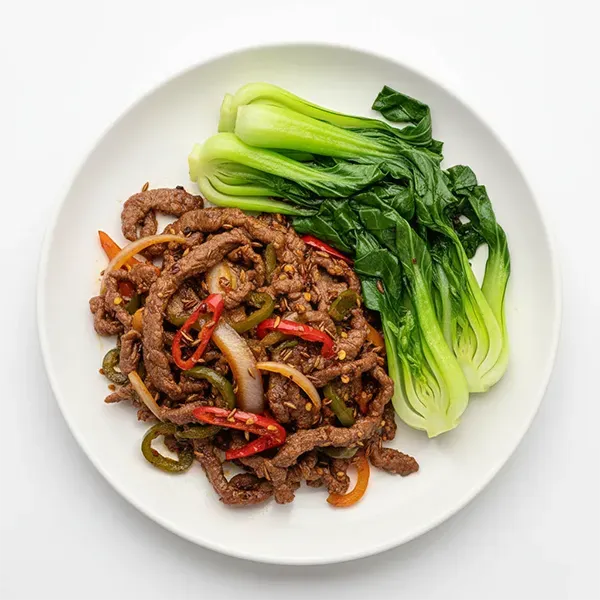 Szechuan Cumin Beef with Sautéed Bok Choy