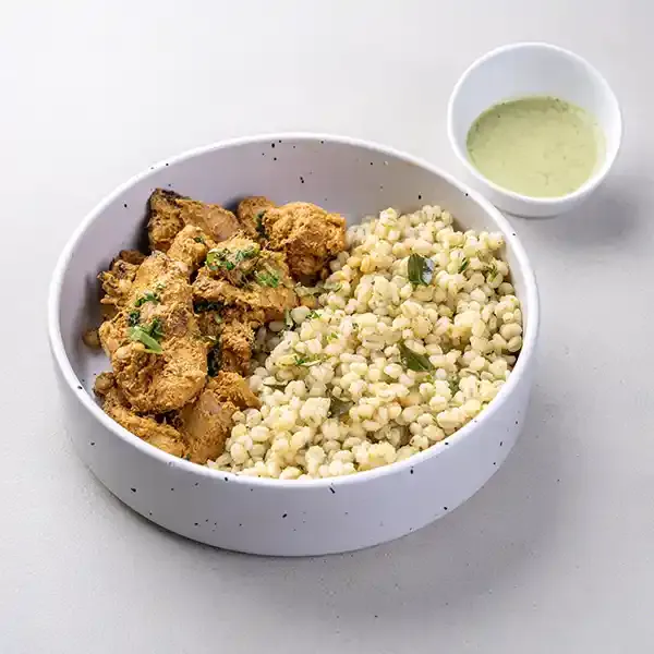 Tandoori Chicken Skewers With Tempered Barley Mix