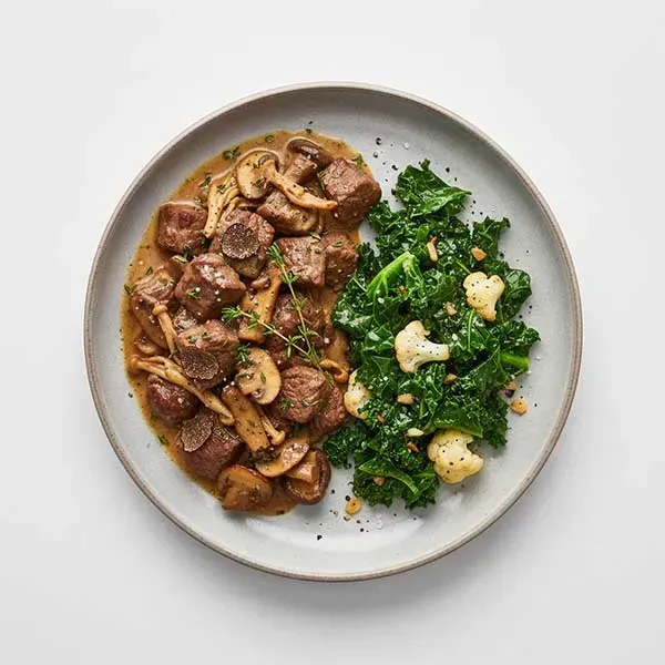 Truffled Beef & Wild Mushroom With Garlic Kale Cauliflower Sauté