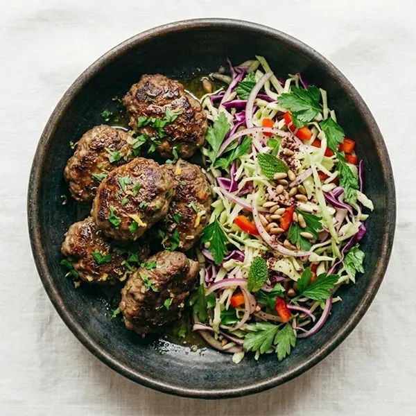 Turkish Beef Kofte With Cabbage Slaw