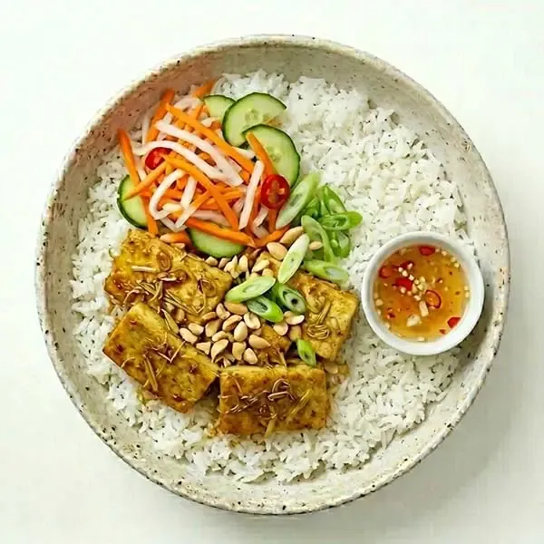 Vietnamese Lemongrass Tofu Rice Bowl With Pickled Veggies