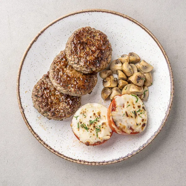 Wagyu Beef Burger Bowl With Baked Tomato And Mushroom