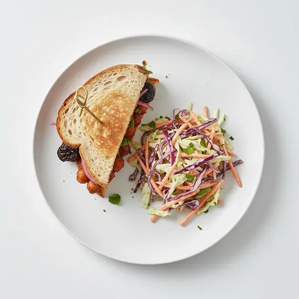 Weekend BBQ Chickpea & prunes Sandwich with Slaw Salad