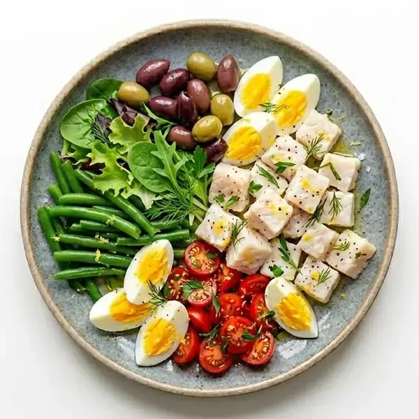 Zesty Fish Nicoise Salad With Boiled Egg, Green Beans & Olive Oil Dressing