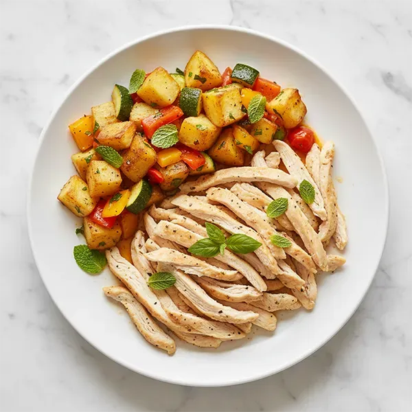 Zesty Herb And Tomato Oven Baked Chicken With Minted Vegetable Mix